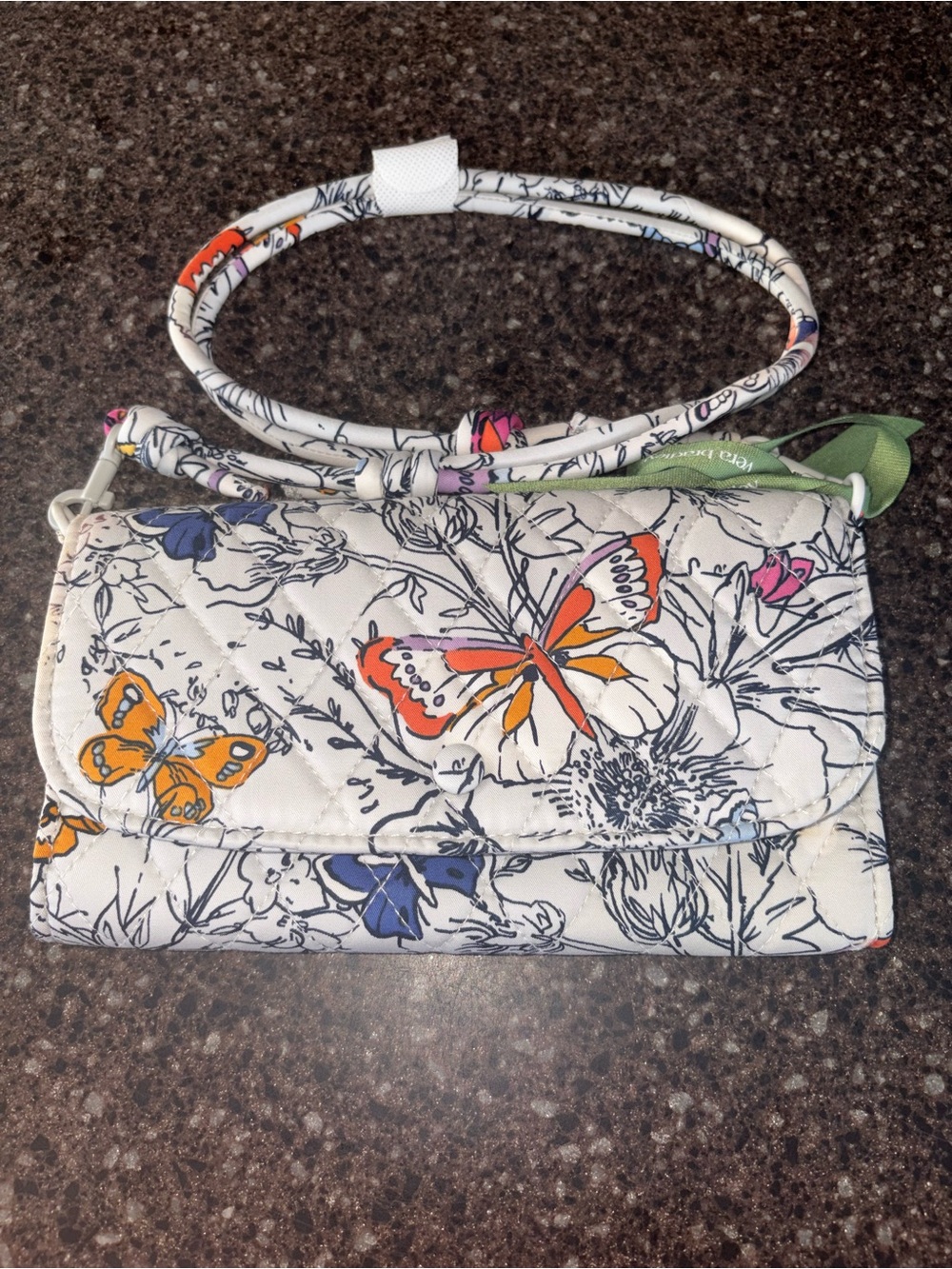 White Quilted Crossbody Bag with Colorful Butterfly Print